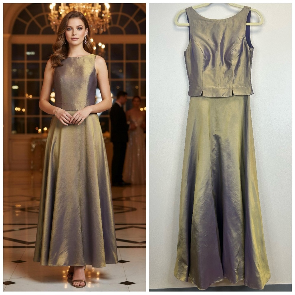 Vintage 90s Y2K Renaissance Purple Gold Iridescent Dress Size‎ 4 Prom Formal
